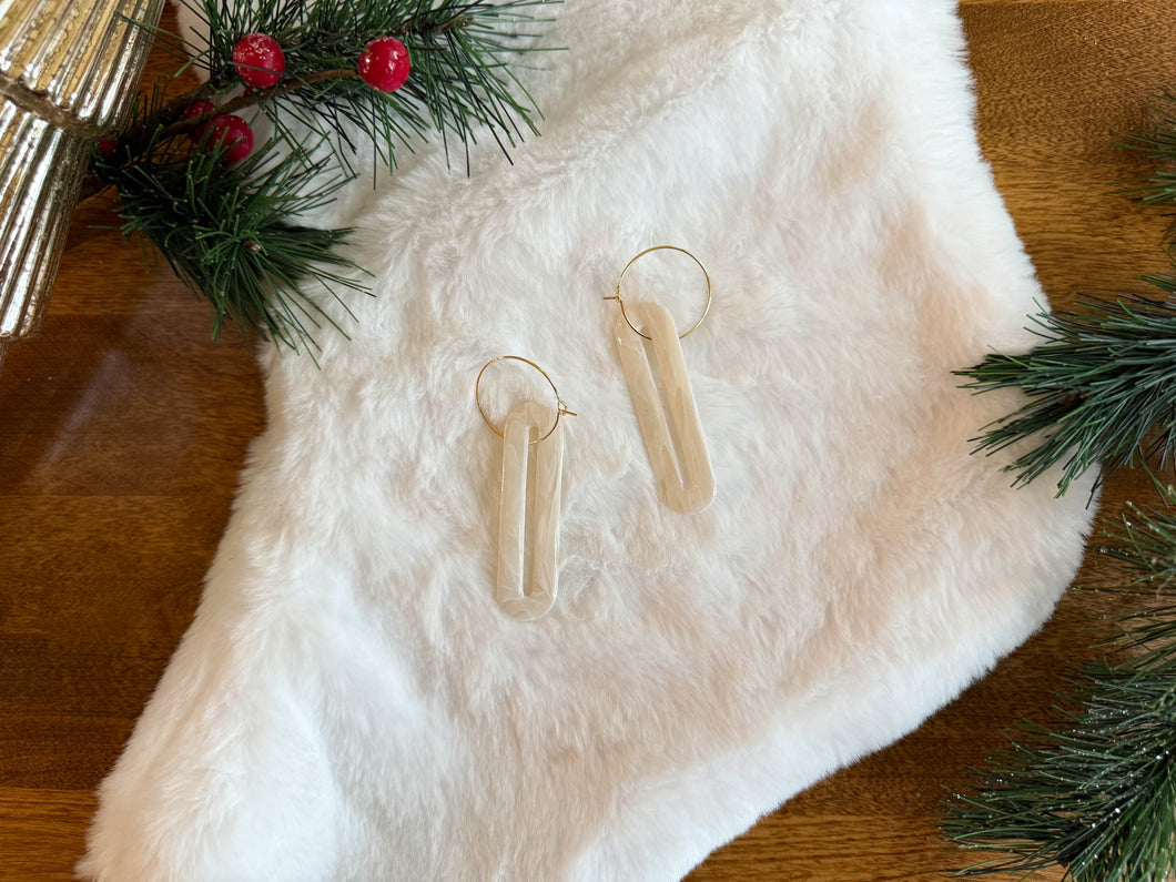 Snowy Quartz Long Oval Hoops